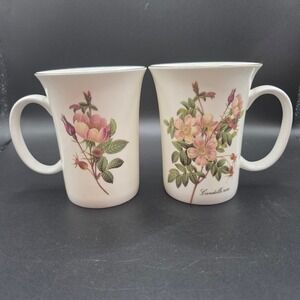 Stechcol Gracie Bone China Mugs Set of 2 Pink Floral Rose Gold Trim 4 Inch
